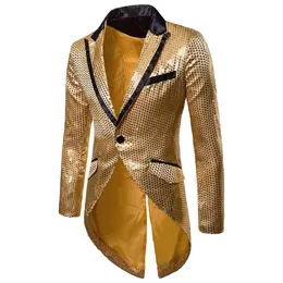 Giubbotti 2020 dei nuovi uomini Slim Fit formale paillettes Tuxedo a coda di rondine One Button Jacket Costume Outfit Suit Blazer Coat Jacket Tops 4 colori