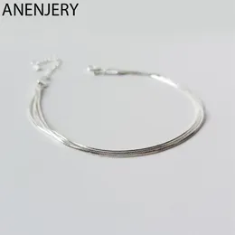 Anenjery Simple 925 Sterling Silver Snake Bone Chain Anklet Bracelet for Women Girl Gift S-B348270D