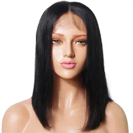 Perücken 814 Zoll Kurzer Bob Brasilianisches Reines Echthaar Lace Front Perücken 13 * 4 Seidige Gerade Für Schwarze Frauen Kostenloser Teil Natürliche Schwarze Farbe