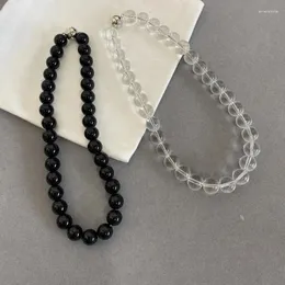 Choker Londany halsband svart agat ins nisch transparent naturlig vit kristallspårlös magnetisk benben kedja