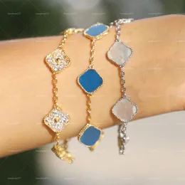 Pulseras con dijes Pulseras de diseño de lujo Pulsera con trébol Encanto Elegante Moda clásica 18K Ágata Concha Vacaciones Boda Pareja Jew233m