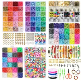 Clay Beads Bracelet Making Kit Fleurduct Flat Round Polymer Clay Beads for Jewelry Making DIY Handmade Hompts Supplies 231229