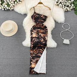 Casual Dresses Summer Version av Korea Sexig snedhalsning Halringsklänning Fashion Midja Show Thin Leopard Print Split Hip