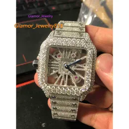 2023Design di lusso personalizzato scheletro argento Moissanite orologio con diamanti superato movimento al quarzo testato TDamante