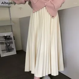 Saias femininas linda plissada coreano concurso feminino midi saia outono elástico cintura alta doce faldas mujer lazer chique