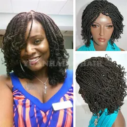 Perucas venda quente 1b natural preto sintético cabelo curto kinky twist trançado perucas para mulheres negras grátis