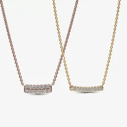Hängen 2023 Rose Gold Crystal Timeless Pave Double-Row Bar Collier Necklace For Women Fashion Petite Style Pendant Jewelry
