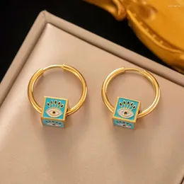 Boucles d'oreilles créoles Design Cube, bijoux pour les yeux colorés à la mode européenne et américaine, uniques pour dames en acier inoxydable