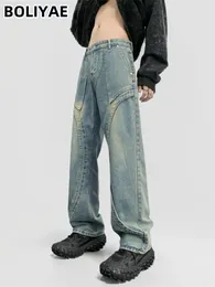Mäns jeans boliyae baggy män vintage designer hip hop lossa denim byxor male y2k punk streetwear original casual wide ben byxor