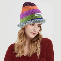 Berets TECHOME Raw Edge Basin Hat Bunte Kappen Clashing Color Pullover Warme Strickmützen Europäische Wollfischermütze