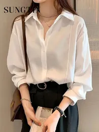 Shirts Sungtin 2023 New Fashion White Shirts Blouse Women Spring Long Sleeve Tops Casual Shirt Turn Down Collar Office Lady 4 Color