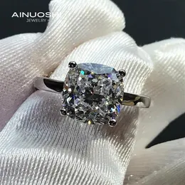 Solitare 9x9mm Yastık Kesme Nişan Yüzükleri 925 STRING Gümüş Düğün Gelin Halkası Takı Kümesi284i için Simüle Sona Diamond