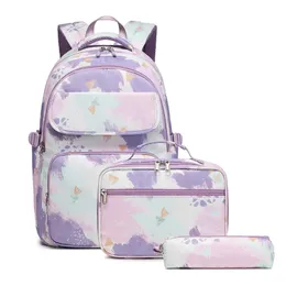 School Bags for Teenage Girls 3 PcsSet Waterproof Kids Schoolbag Backpack Child With Pencil Case Lunchbox Printed Book Bag 231229