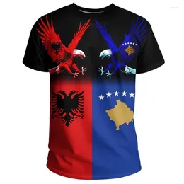 القمصان الخاصة بالرجال ، علم البلد الرجعية رمز ألبانيا أزياء الرجال/النساء 3DPRINT الصيف تي شيرت ألبانيا كوسوفو قميص خاص