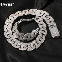 Uwin 17mm tunga Miami Baguette Zircon -halsband för män is av kubansk länkkedja aaa cz prong inställning halsband Hip Hop smycken 2336L