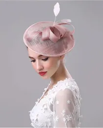 Cappelli 2017 Nuovo cappello da sposa da sposa Fascinator vintage fatto a mano in garza di lino Fiore Cappello da donna Elegante copricapo da festa Accessori per capelli