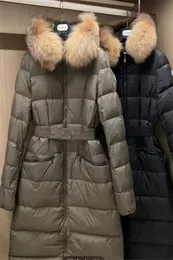 Женская зимняя куртка-пуховик, роскошный пуховик, женский пуховик в европейском и американском стиле, воротник из настоящего енота, теплая модная парка с поясом, женское хлопковое пальто z6