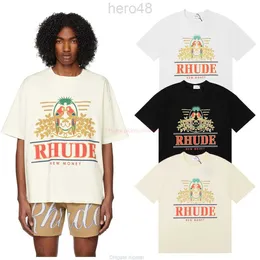 Projektant Fashion Clothing Tees Tshirt Rhude Long Tailed Parrot Print 240G Pure Cotton Podwójna przędza High Street swobodna wszechstronna koszulka z krótkim rękawem dla mnie 7Rph