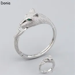 Donia Jewelry 고급 뱅글 뱅글 유럽 및 미국 패션 클래식 레오파드 구리 마이크로 무시 지르콘 팔찌 링 세트 숙녀 desi183g