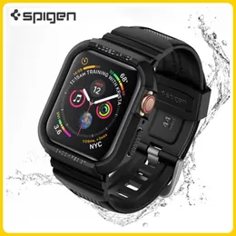 Tillbehör Original Spigen Carbon Fiber Watch Case för Apple IWatch Cover Watch 7/6/5/4/3/2/se TPU Silikonklocka Rem 40mm 41mm 44mm 45mm
