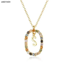 Andywen 925 Sterling Silver Gold Alphabet S T N Letter I L O V E Y Y U NECLACE NETLACE NETLACE Gine Jewels 210608239L