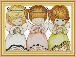 Tre Little Angels Home Cross Stitch Kit Handmade Cross Stitch Embrodery Nålarbeten räknade tryck på duk DMC 14CT 11CT4775578