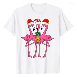 Women's T Shirts Cute Tropical Flamingos And Pineapple Christmas In July T-Shirt Funny Xmas Tree Graphic Tee Tops Flamingo Lover Lovely