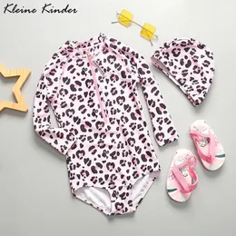 Set Costume da bagno per ragazze Costume da bagno a maniche lunghe con stampa leopardata per ragazze Costume intero da bagno Costume da bagno per bambini Rashguard