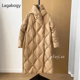 Lagabogy Winter Women Jacket Long Parkas 90% White Duck Down Coats Female Hooded Warm Puffer Overcoat Ultra Light Outwear 231229