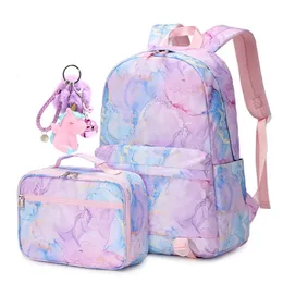 Водонепроницаемый школьный рюкзак для детей, школьный рюкзак для девочек с коробкой для завтрака, набор средней книжной сумки для начальной школы 231229