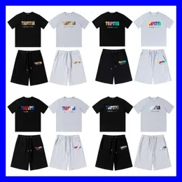 Trapstar Letter T-shirt handduk broderad kort ärmuppsättning Gradient Rainbow Letter broderad high street shorts set