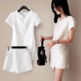 Skirts 2020 New Women's Fashion White Black Suit Split Shirt and Shorts Summer Casual Ladies Office Workt Twopiece Suit Set