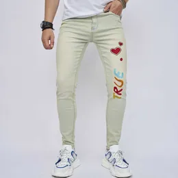 Men's Jeans 2023 Autumn Letter Embroidery Pencil Pants Spandex Slim Fit Male Bottoms