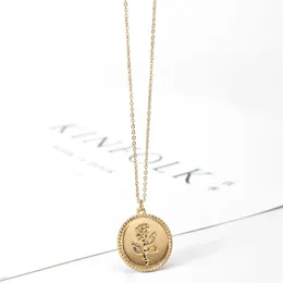 Srcoi Dainty Gold Color Rose Necklace Pendant Round Coin Geometric Chain Choker Necklace Women Party Medallion Fashion Jewelry29o