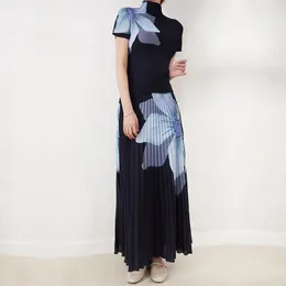 Camiseta miyake highend feminino impresso topo verão nova saia highend terno saia de duas peças moda