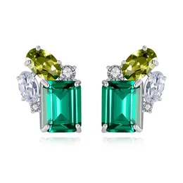 Emerald Gemstone Stud Earrings S925 Silver Shiny Zircon örhängen Europeiska temperament Nischdesignsmycken2441