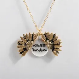 Drop Vintage Boho Sunflower Pendant Necklace Women Ethnic Double-deck Alloy Open Engrave letter Lover Necklaces213V