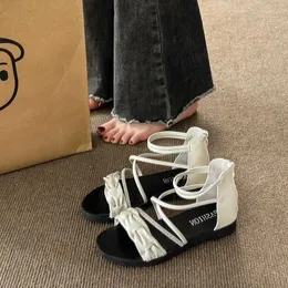 Sandaler sommaren 2023 Rhinestones Fodon diamant för kvinnor med låga klackar damer skor romersk stil zip svart lyxförsäljning komfort