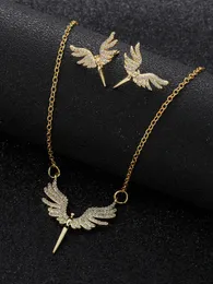 Pendant Necklaces Earrings Fashion Big Angel Wing Phoenix Eagle Bird Chain Necklace Wedding Formal Ball Bride Zircon Jewelry Set Party Gift