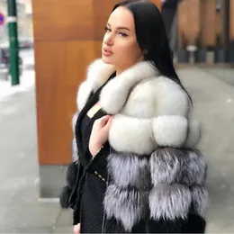 Parkas Winter Damen-Mantel aus natürlichem Sier-Fuchsfell mit abnehmbaren Ärmeln, modisch und lässig
