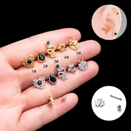 Orecchini punk in acciaio inossidabile chirurgico Barbell Helix Ball Snake Studs Orecchini per orecchie Nero Zircone cubico Orecchini di cartilagine di cristallo Stud Piercing Gioielli per il corpo Bijoux