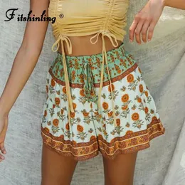 Etekler fitshinling bohem basılı kadınlar için yüksek bel şortları Tatil İnce Drawstring Femme Pantalon Etnik Kabile Vintage Kısa Kadın