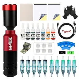 Kit de máquina de tatuagem rotativa sem fio para máquina de tatuagem Fonte de alimentação completa para tatuagem com cartucho de 10 peças, agulhas, conjunto de canetas de bateria rotativa para tatuagem 230630