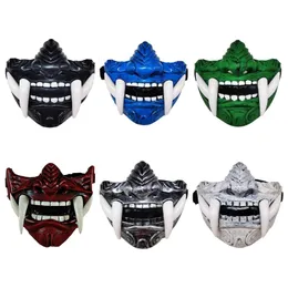 Parti Maskeleri Airsoft Maskesi Koruyucu Moda Yarım Yüz Prajna Hannya Cadılar Bayramı için Japon Samurai Oni Demon Cosplay 230630