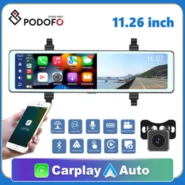 Carro dvr Podofo 1126 polegadas CarPlay Mirror Gravação de vídeo Android Conexão sem fio automática WiFi Painel de navegação GPS DVRsHKD230701