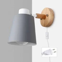 Lamps PHYVAL Nordic With Iron E27 Macaroon 6 Color Bedside Wall Lamp Led EU/US Plug wall sconces with switchHKD230701