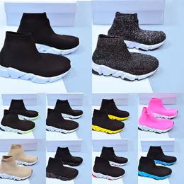 Paris Kids Shoes Casual Slides Socks Platform Black Youth Spädbarn pojkar flickor Speedy Speed ​​Trainers Toddler Sneaker Hög storlek 28-35