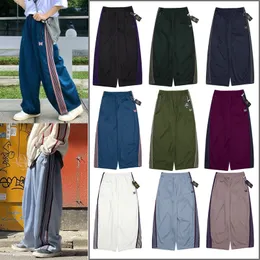 Мужские брюки с широкими пластинами AWGE Needles Sweatpants Men Women 1 Высококачественные вышитые брюки в полоску с бабочкой 230630