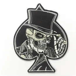 Quality Spades Top Hat Skull Embroidered Iron On Patch Motorcycle Biker Club MC Front Jacket Vest Patch Detailed Embroidery S240q