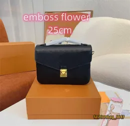 Luxurys designer axelväska kvinnor bruna blommor pochette handväska messenger äkta läder metis elegant kvinnor axel crossbody väska med låda